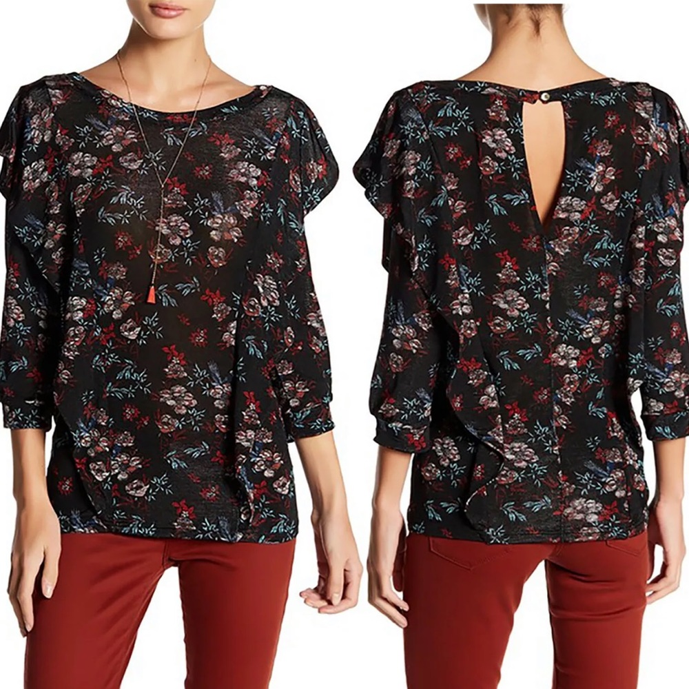 Free People Dock Street Black Floral Top